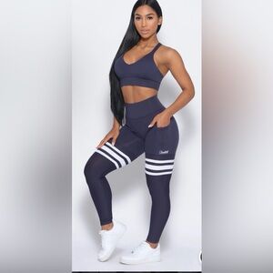 Bombshell sportswear NEW w tags navy leggings (XS) + matching padded top (M)
